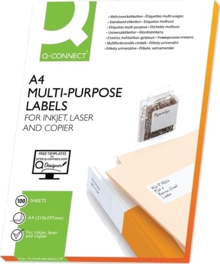 Q-Connect Q-Connect Universaletiketter, 210X148,5Mm, Rektangulære, Hvite 100 Ark.