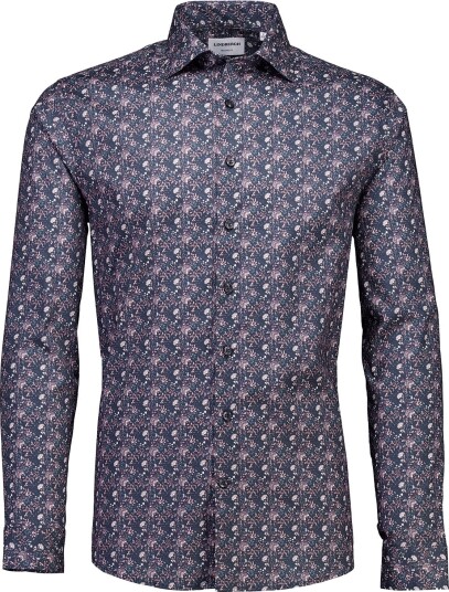 Lindbergh Aop Stretch Shirt L/S Burgundy XL