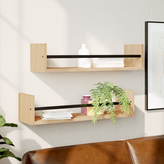 Vegghyller med stenger 2 stk sonoma eik 60x16x14 cm 8721012125964 Vegghyller med stenger 2 stk sonoma eik 60x16x14 cm 8721012125964