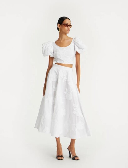 ROTATE Birger Christensen Flower Maxi Skirt White 42