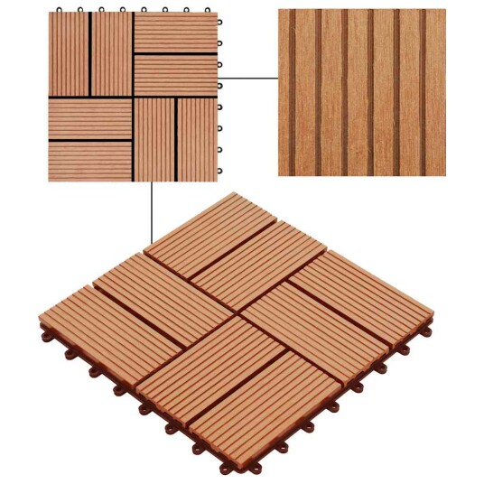 Terrassebord 11 stk WPC 30x30 cm 1 kvm teak-farget