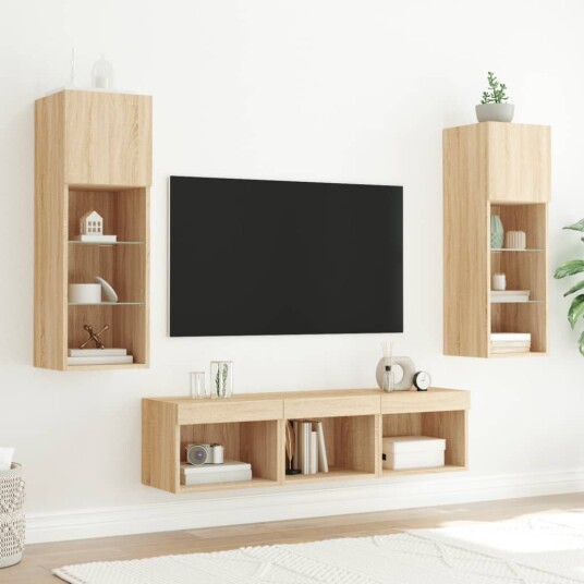 Vegghengte TV enheter med LED 5 deler sonoma eik konstruert tre Vegghengte TV enheter med LED 5 deler sonoma eik konstruert tre