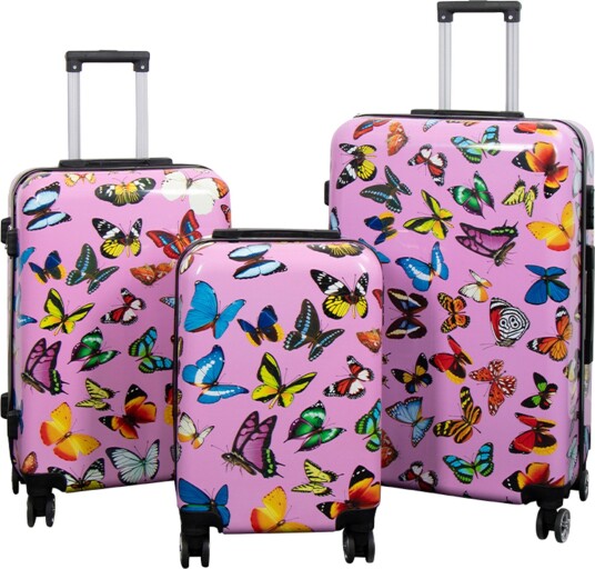 Koffert - Koffert med motiv - Rosa med sommerfugler - Hardcase lettvektskoffert