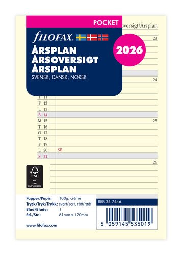 Årsplan Pocket 2026 Filofax