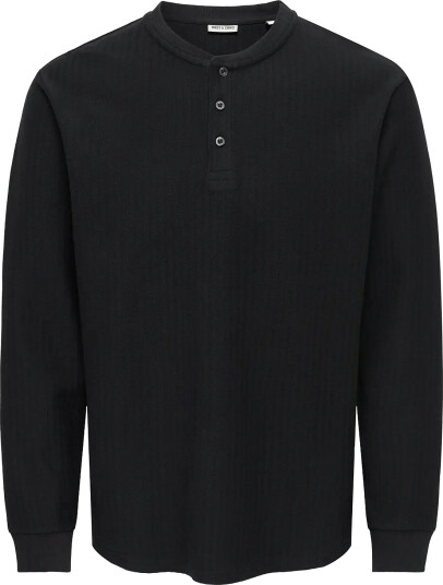 ONLY & SONS Onseddy Herringbone Ls Henley Tee Black XXL ONLY & SONS Onseddy Herringbone Ls Henley Tee Black XXL