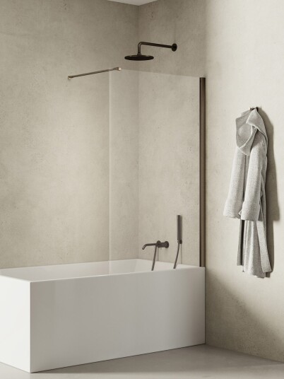 NEW SOLEO Fast Badekarvegg med vinkelrett beslag i Børstet Gunmetal Gunmetal Brushed 70x140 NEW SOLEO Fast Badekarvegg med vinkelrett beslag i Børstet Gunmetal Gunmetal Brushed 70x140