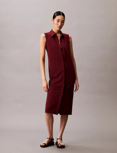 Calvin Klein Sl Crepe Jersey Midi Polo Dress   Burgundy   XS
