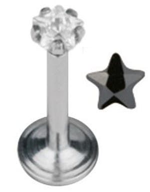 Labrett Piercing med Stjerneformet Svart Sten Strl 1.2 x 8 mm