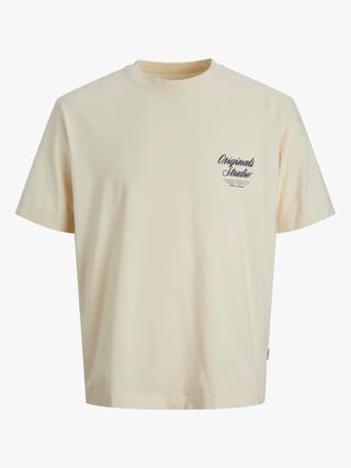 Jack and Jones Norrebro Typo Tee Short Sleeve Crew Neck Beige L