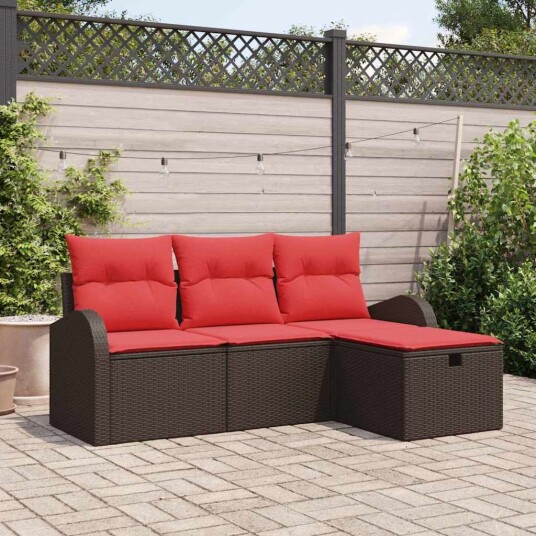 vidaXL Hagesofa Set med pute med lagring 4 pcs Brun polyrotting