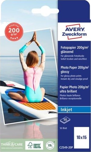 Avery C2549 20P Fotopapir 10x15 cm Høyglans 200 g/m² 40 ark Hvit