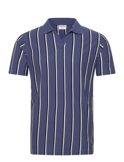 Lindbergh Striped Piqué Polo Shirt S/S Blue XXXL