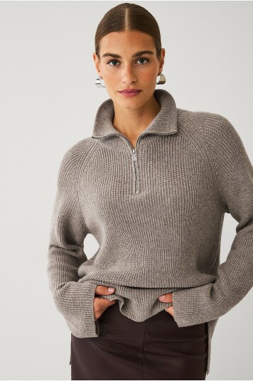 Ellos Collection Genser med halv glidelås Beige