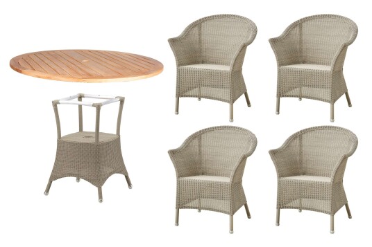 Cane-line Lansing spisegruppe Teak/Beige 4 lenestoler & bord 120 cm Cane-line Lansing spisegruppe Teak/Beige 4 lenestoler & bord 120 cm