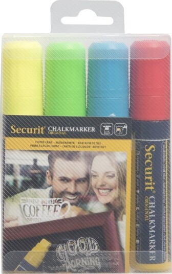Securit® Original Kridtmarker Sæt Med 4 I Forskellige Farver   12 Stk.