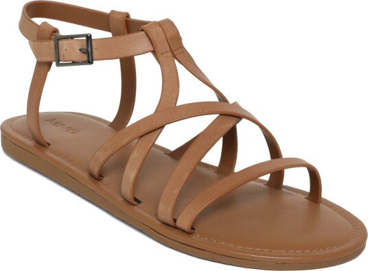 Mango Cross Strap Leather Sandals   Brown   29