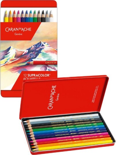 Caran d'Ache Supracolor fargeblyanter 12 akvarellfarger i metallskrin Caran d'Ache Supracolor fargeblyanter 12 akvarellfarger i metallskrin