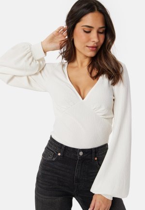 BUBBLEROOM V-neck Puff Sleeve L/S Top White XS