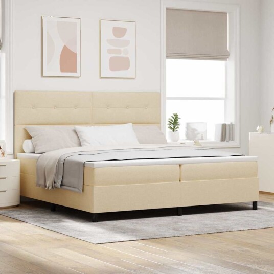 Box Spring Seng med madrass krem 200x200 cm Stoff Box Spring Seng med madrass krem 200x200 cm Stoff