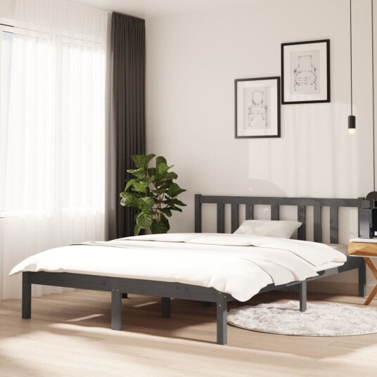 vidaXL Sengeramme grå heltre 135x190 cm 4FT6 Double
