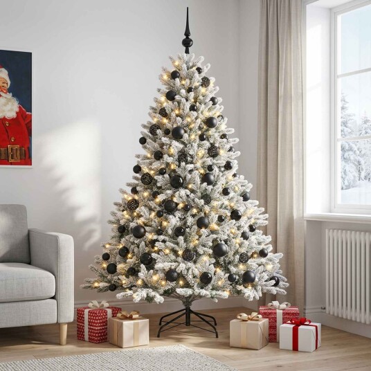 vidaXL Kunstig juletre med julekuler 210 cm 300 LED-lys Varmhvit