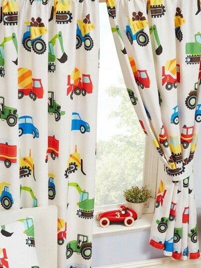 Trucks & Transport Lined Curtains Pack Of 2 Trucks & Transport Lined Curtains Pack Of 2