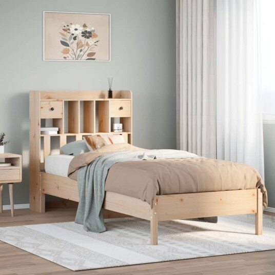 Seng med bokhylle uten madrass 75x190 cm heltre furu 8721158617200