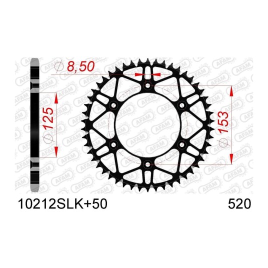 AFAM Bakdrev 520 Stål SLK+ CR/ CRF, 50T CR/CRF/XR 125-650cc AFAM Bakdrev 520 Stål SLK+ CR/ CRF, 50T CR/CRF/XR 125-650cc