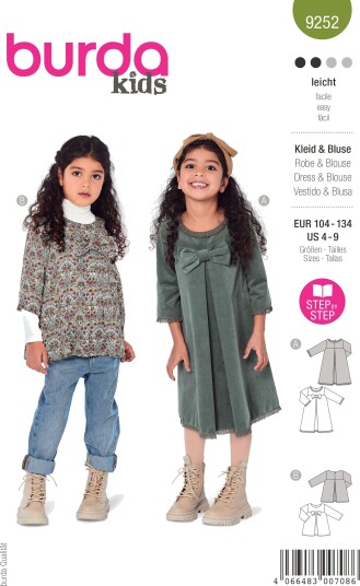 Burda 9252 - Kjole & Bluse EUR: 104-134, US: 4-9