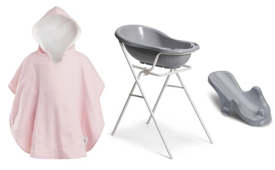 Beemoo CARE Badebalje Med Stativ Inkl. Badestøtte & Badekåpe Grey/Pink