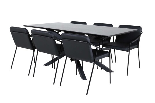 Venture Design Piazza & Tvist spisegruppe Svart/svart 6 stoler & bord 180 x 90 cm