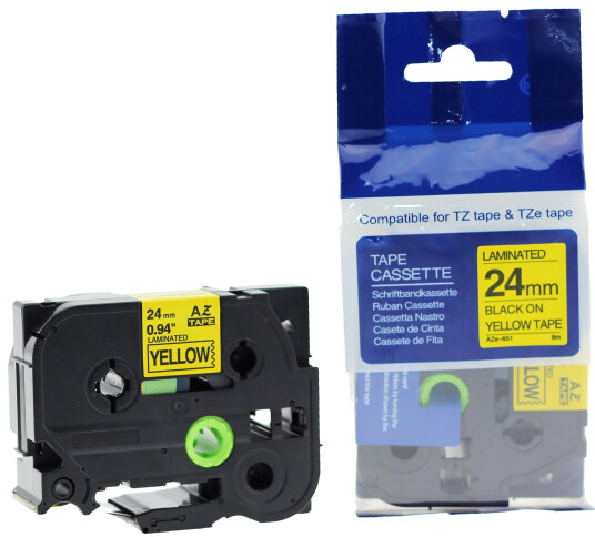 TB TZE-651 P-Touch Tape Sort på Gul 24mm (8m) erstatter Brother TZE-651