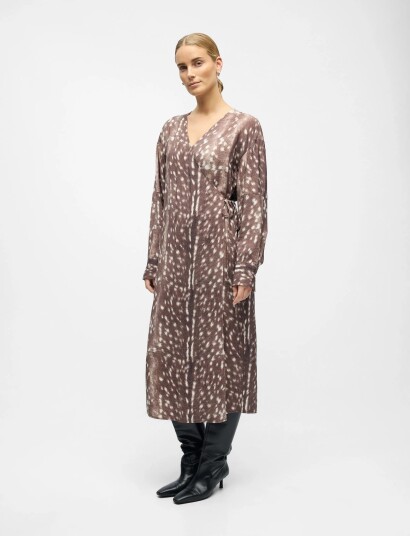 Object Objbetri L/S Wrap Long Dress Aw Fair 25   Brown   42