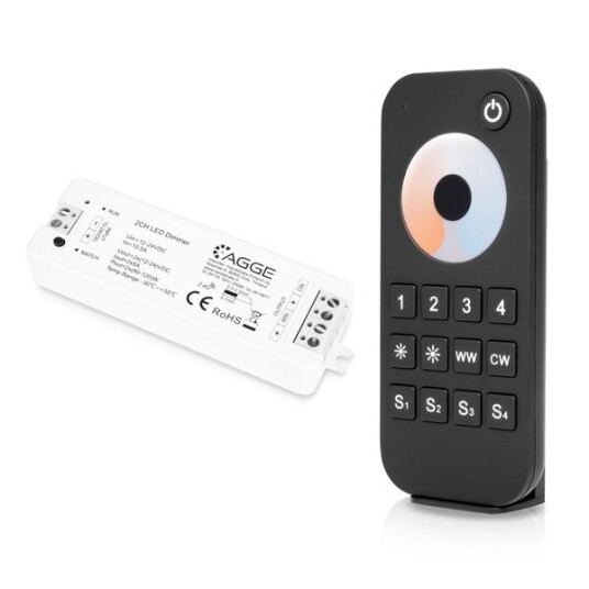 Driver for LED stripe AGGE CCT Colour Controller RF 2,4 GHz Driver + Fjernkontroll Touch Wheel Driver for LED stripe AGGE CCT Colour Controller RF 2,4 GHz Driver + Fjernkontroll Touch Wheel