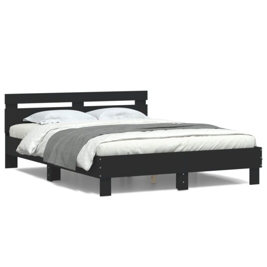 vidaXL Sengeramme med hodegavl og LED svart 140x200 cm 8721012247642