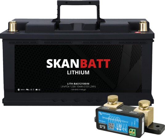 Skanbatt LiFePO4 Batteri 12V 104Ah m/Victron SmartShunt Bluetooth-modul