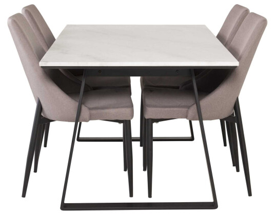 Venture Design Estelle & Leone spisegruppe Hvit/grå 4 st stoler & bord 140 x 90 cm