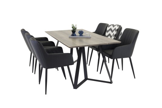 Venture Home Marina Matgruppe 180 cm Rektangulær med 6 Comfort Stoler Sort