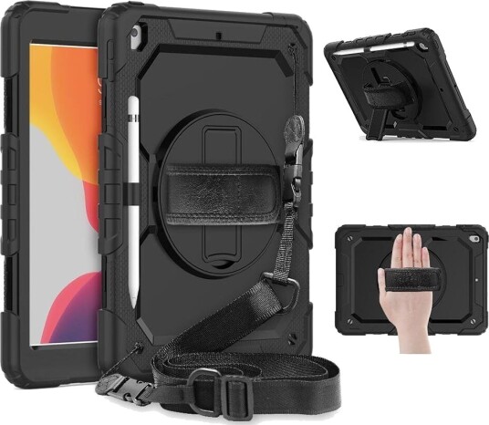 Tech-Protect iPad 10.2" (2021 / 2020 / 2019) Tech-Protect Solid360 Case m. Skjermfilm & Skulderstropp Svart