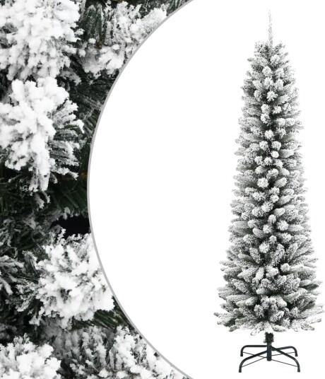 Vidaxl Slankt kunstig juletre med flokket snø 210 cm PVC og PE Vidaxl Slankt kunstig juletre med flokket snø 210 cm PVC og PE