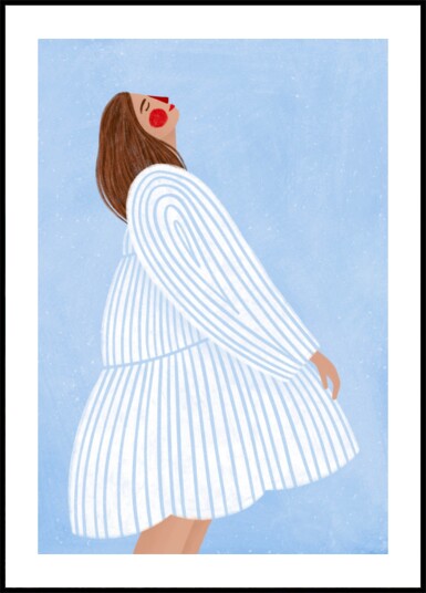 Joyful Woman Blue Stripes Plakat / 100x150