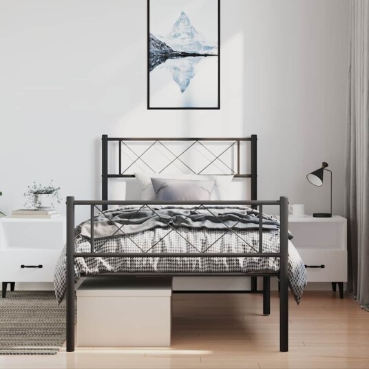  Sengeramme i metall med hodeog fotgavl svart 100x190 cm