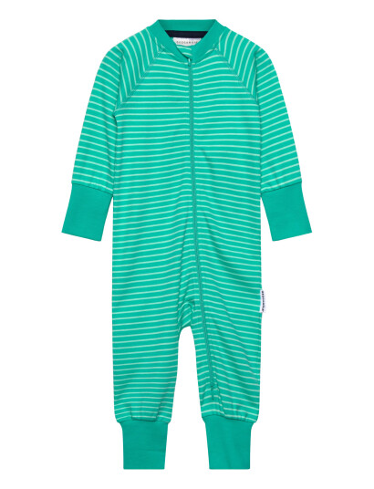 Geggamoja Pyjamas Two Way Zipper Navy Beige Stripe - Green - 62/68
