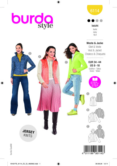 Burda 6114 - Jakke og vest EUR: 34-44, US: 8-18