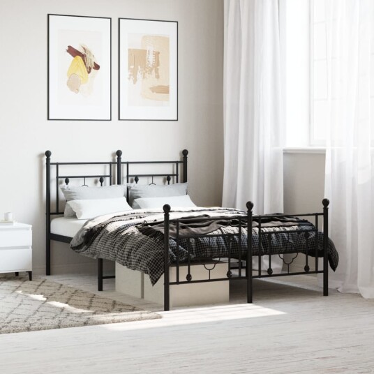vidaXL Sengeramme i metall med hode- og fotgavl svart 120x190 cm 8721012248878