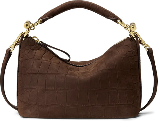 Lauren Ralph Lauren Embossed Nubuck Mini Blaike Shoulder Bag Brown ONE SIZE