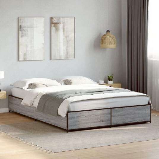 Sengeramme grå sonoma 120x200 cm konstruert tre og metall 8721102610400