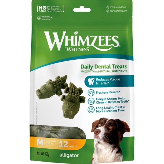 Whimzees Alligator Tannpleie Tyggebein Medium 12-pack Vegetarisk