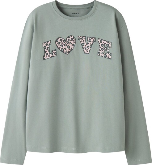 Name It Genser NkfVeen Green Milieu/Leo Love Name It 11 12 år (146 152) Genser Armygrønn Grønn Rosa