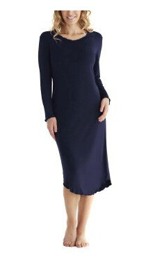 Damella Bamboo Plain Long Sleeve Nightdress Marine Bambus Small Dame